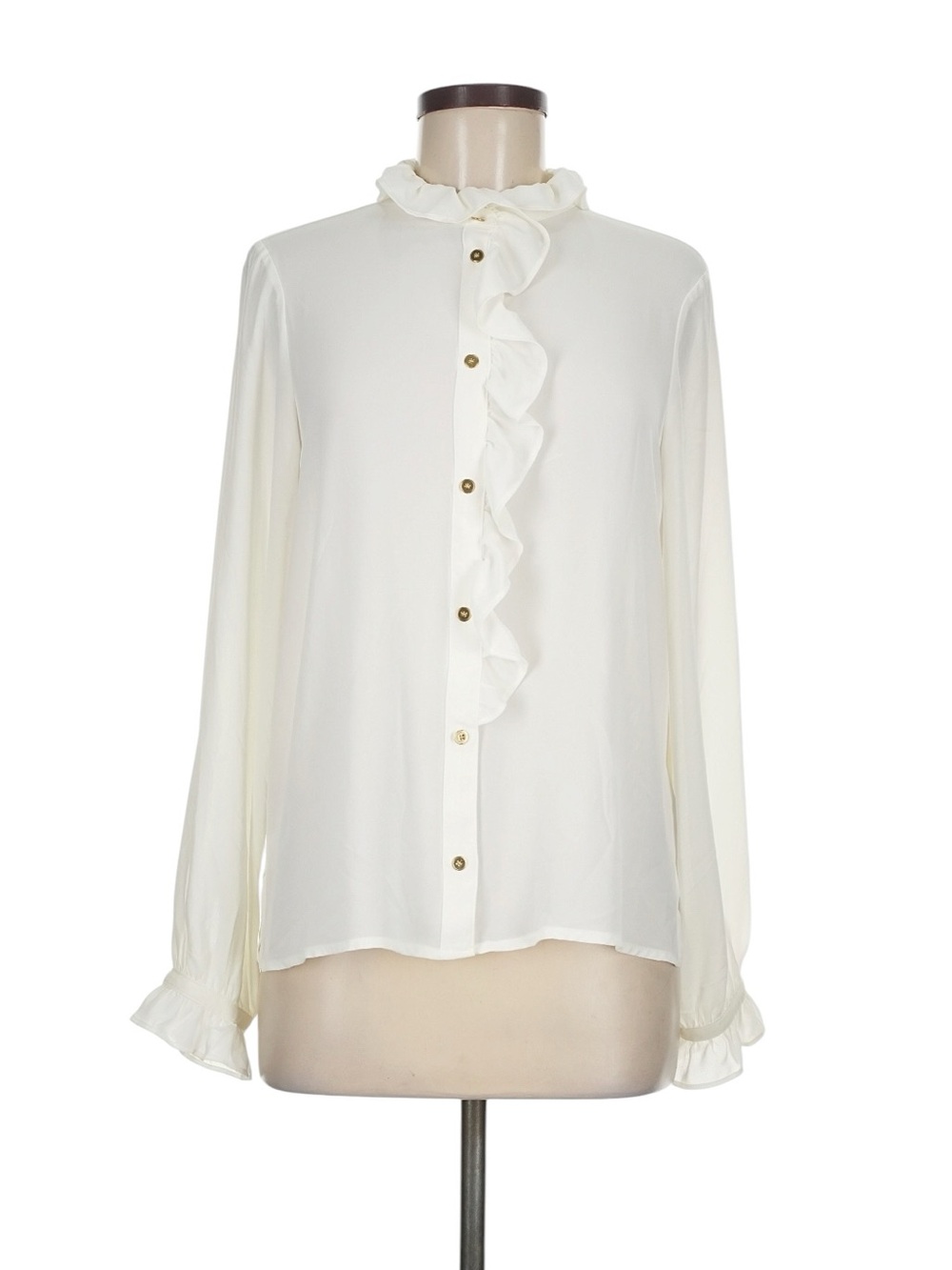 J. Crew Button Down Top Size 6 Cream Ruffled Collar Button Front Workwear NWT